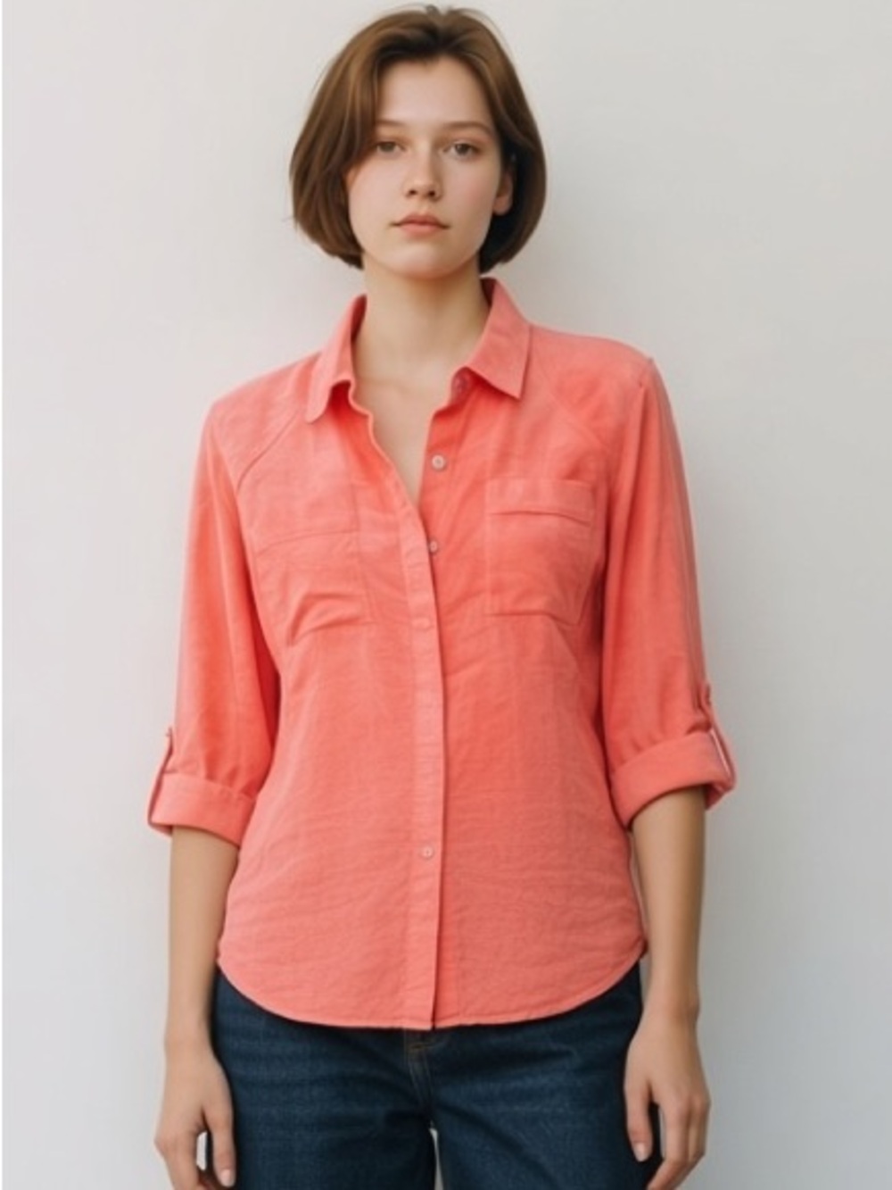 Elie Tahari Coral Button Down Shirt M
